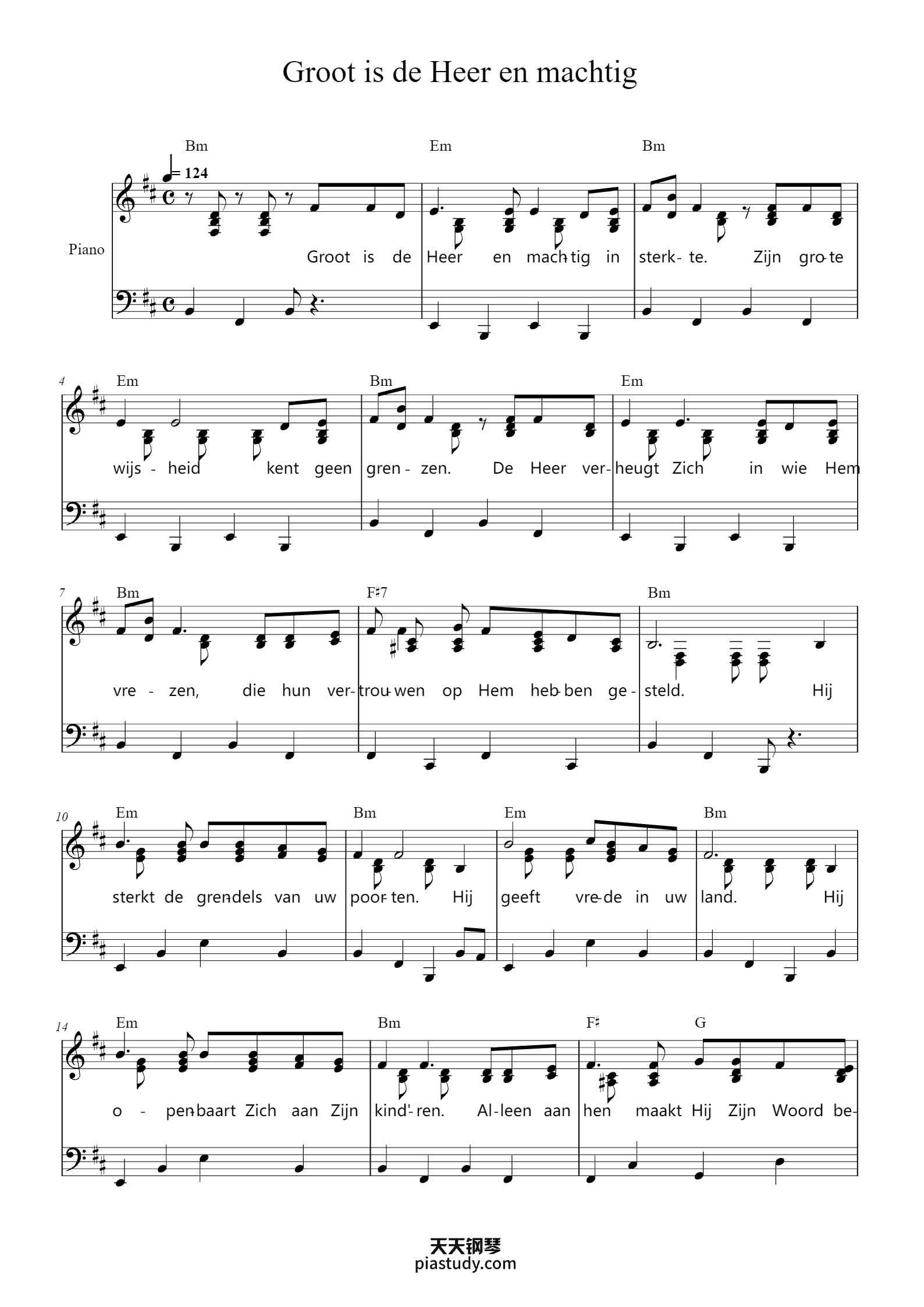 Groot Music Notes Groot is de Heer en machtig钢琴谱 - - free piano sheet music - PiaNoproblem