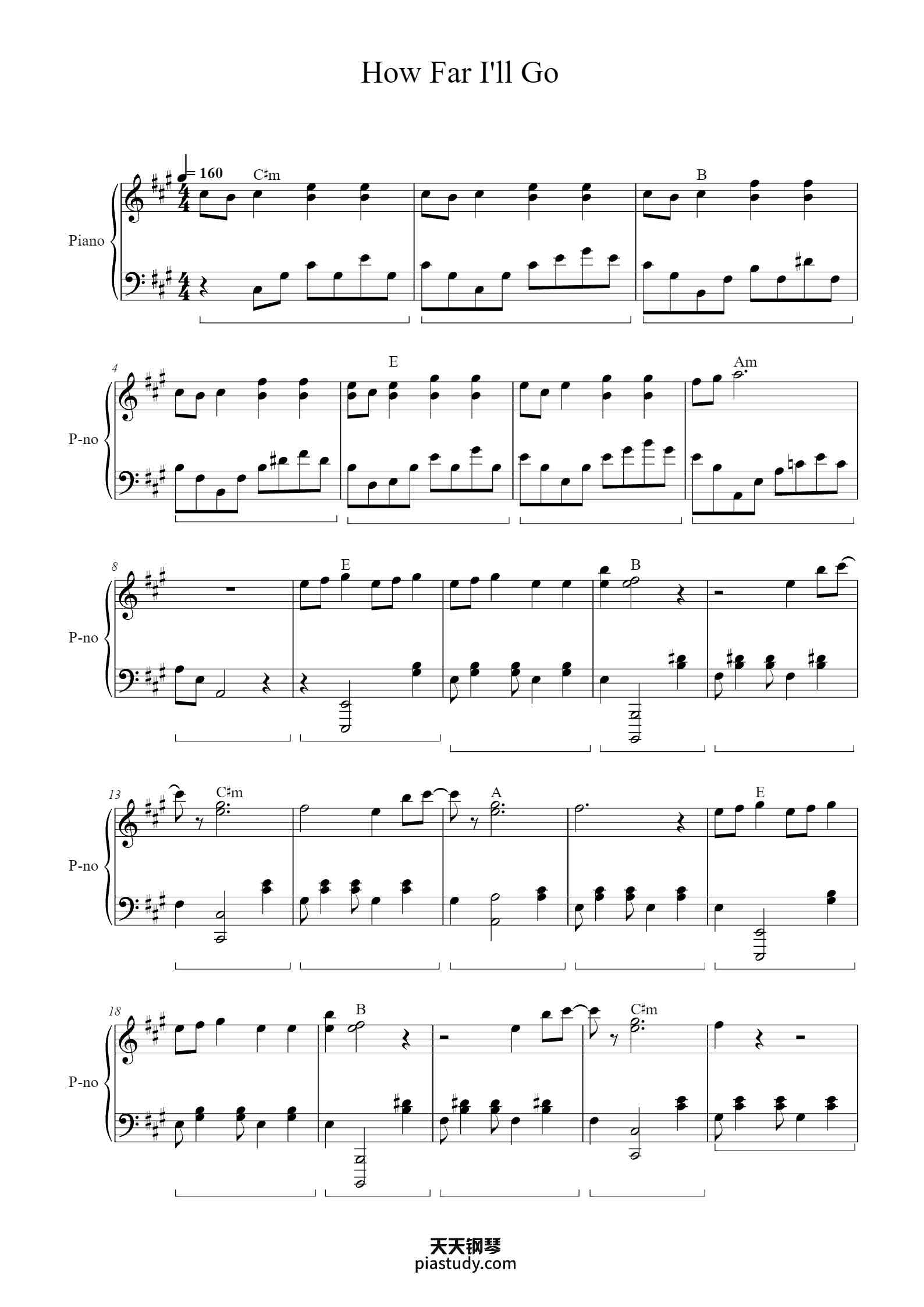 How Far I'll Go钢琴谱 - Auli'i Cravalho - free piano sheet music ...