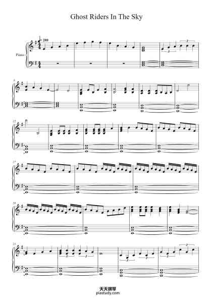 “Ghost Riders In The Sky”钢琴谱-Stan Jones-免费下载-天天钢琴