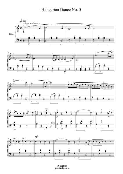 “Hungarian Dance No. 5”钢琴谱-Johannes Brahms-免费下载-天天钢琴