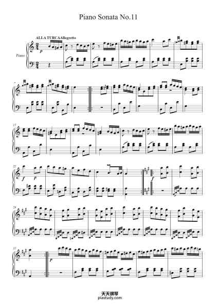 “Piano Sonata No. 11 in A Major, K. 331: III. Rondo Alla Turca”钢琴谱-Wolfgang Amadeus Mozart-免费下载-天天钢琴