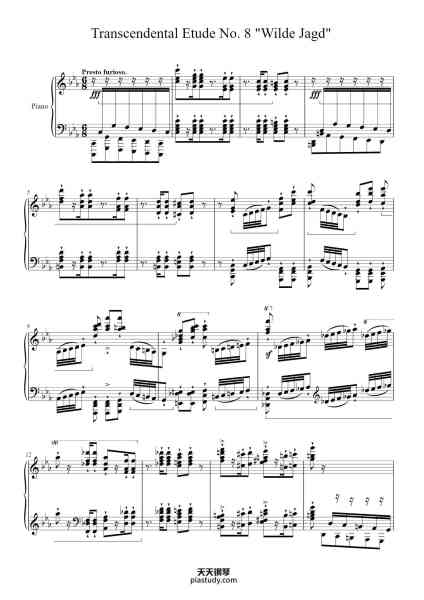 “Transcendental Etude No. 8 "Wilde Jagd"”钢琴谱-Franz Liszt-免费下载-天天钢琴