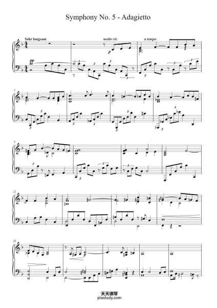 “Symphony No. 5 in C-sharp Minor: IV. Adagietto”钢琴谱-Gustav Mahler-免费下载-天天钢琴