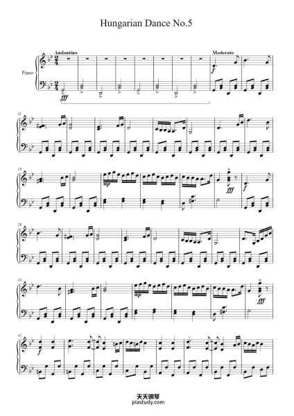 “Hungarian Dance No. 5 "EASY version"”钢琴谱-JOHANNES BRAHMS-免费下载-天天钢琴