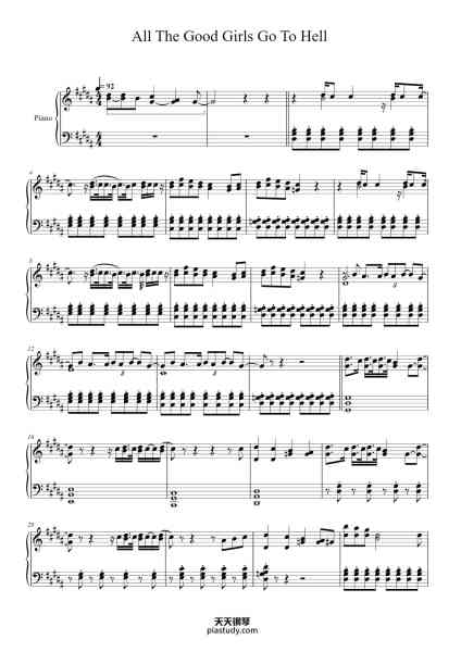 “All The Good Girls Go To Hell”钢琴谱-Arr. Moyses Santos-免费下载-天天钢琴