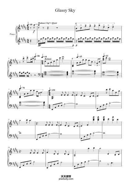 “Glassy Sky”钢琴谱-Edited by Viktor Van den Bergh Transcribed by Airik Daily Arranged by Theishter Composed by Yutaka Yamada-免费下载-天天钢琴