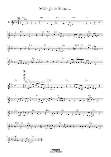 “Midnight in Moscow”钢琴谱-Vasily Solovyov-免费下载-天天钢琴