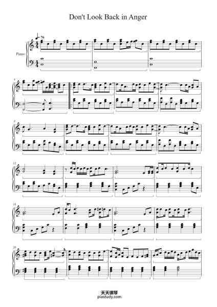 “Don't Look Back in Anger”钢琴谱-Compostion : Oasis Arrangement : Kanga Dinh-免费下载-天天钢琴