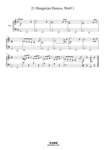 “21 Hungarian Dances, WoO 1”钢琴谱-Brahms-免费下载-天天钢琴