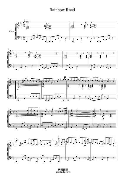 “Rainbow Road - Mario Kart Wii - Piano Solo”钢琴谱-Asuka Ota & Ryo Nagamatsu-免费下载-天天钢琴