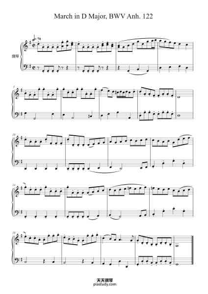 “March in D Major, BWV Anh. 122”钢琴谱-J. S. Bach-免费下载-天天钢琴