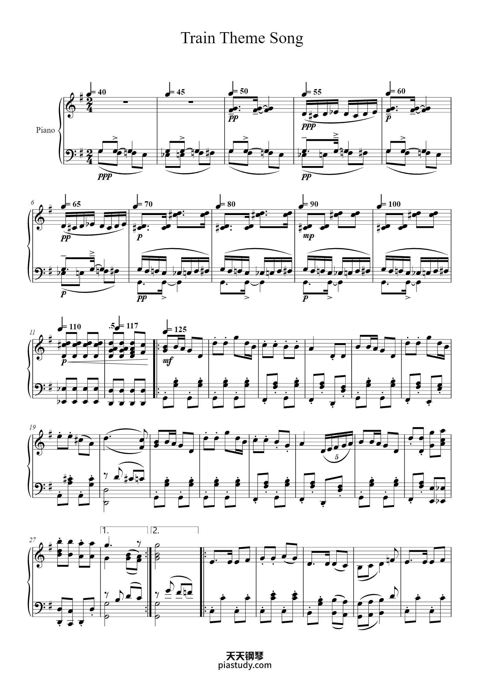 Train Theme Song钢琴谱 - Brian Vo - free piano sheet music - PiaNoproblem