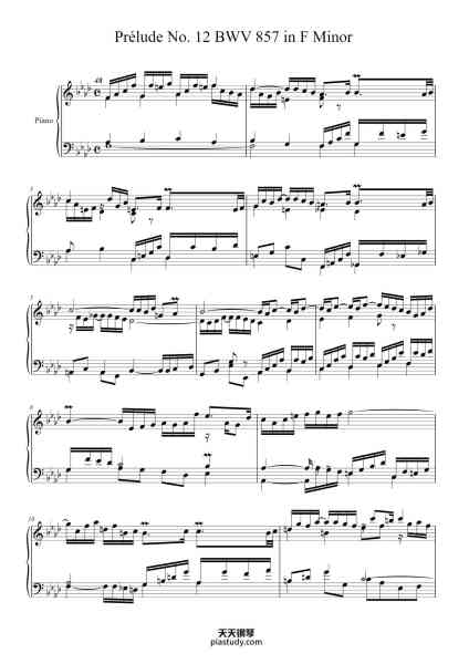 “Prélude No. 12 in F Minor, BWV 857”钢琴谱-Johann Sebastian Bach
(1685 - 1750)-免费下载-天天钢琴