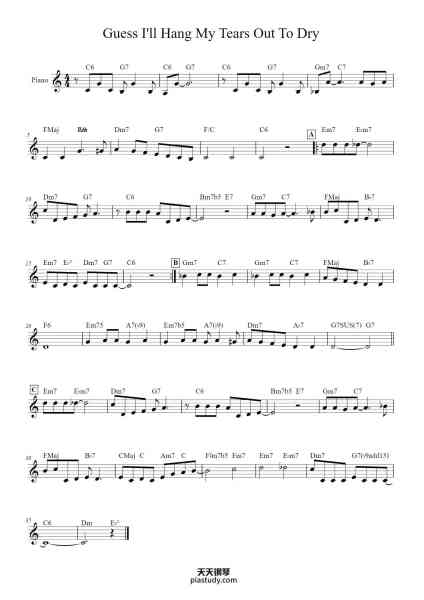 “GUESS I'LL HANG MY TEARS OUT TO DRY”钢琴谱-JULE STYNE-免费下载-天天钢琴