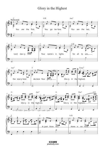 “Glory in the Highest”钢琴谱-Words and Music by CHRIS TOMLIN,
ED CASH, MATT REDMAN,
JESSE REEVES and DANIEL CARSON-免费下载-天天钢琴