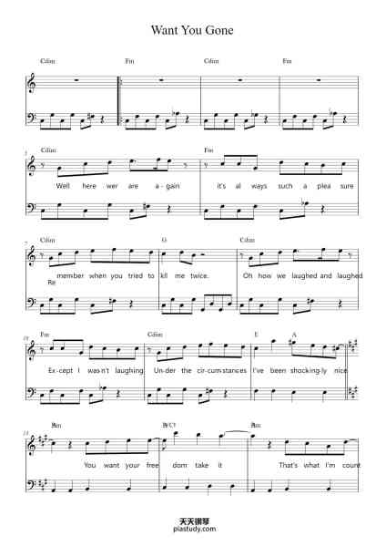 “Want You Gone”钢琴谱-Jonathan Coulton-免费下载-天天钢琴
