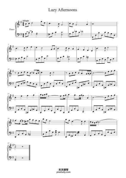 “Lazy Afternoons (Kingdom Hearts II) [Piano]”钢琴谱-Egjean Kingssey-免费下载-天天钢琴