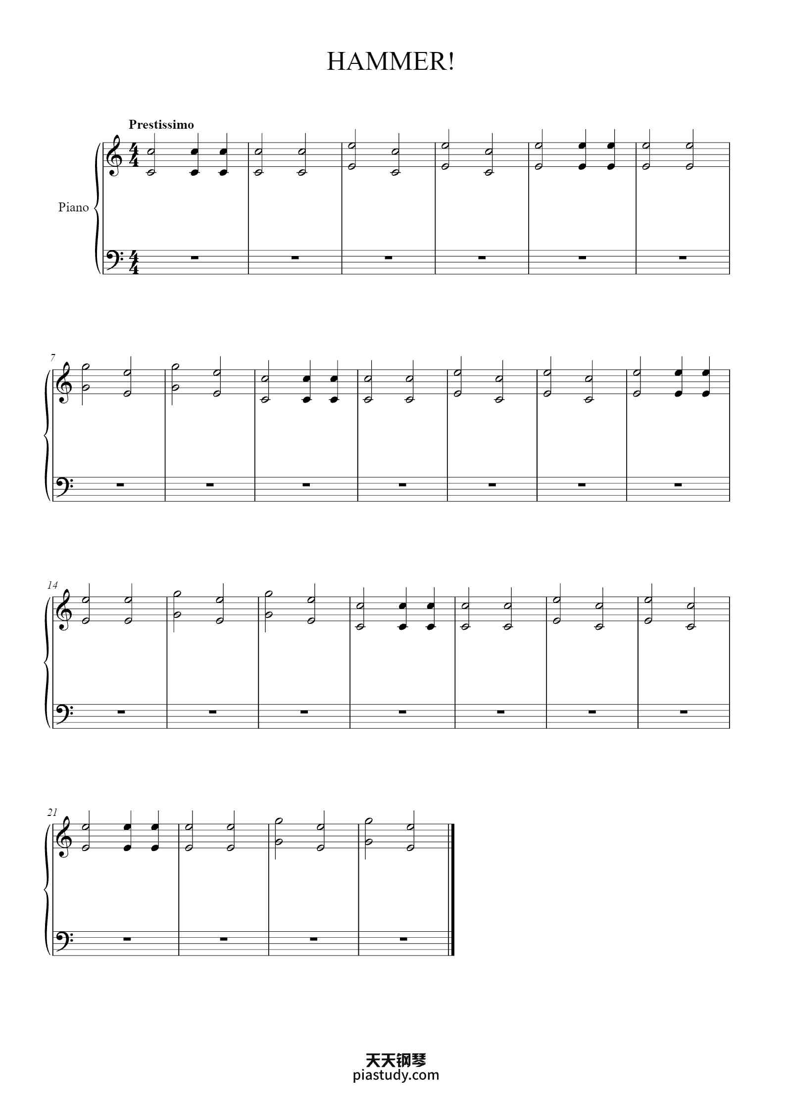 HAMMER!钢琴谱 - undefined - free piano sheet music - PiaNoproblem