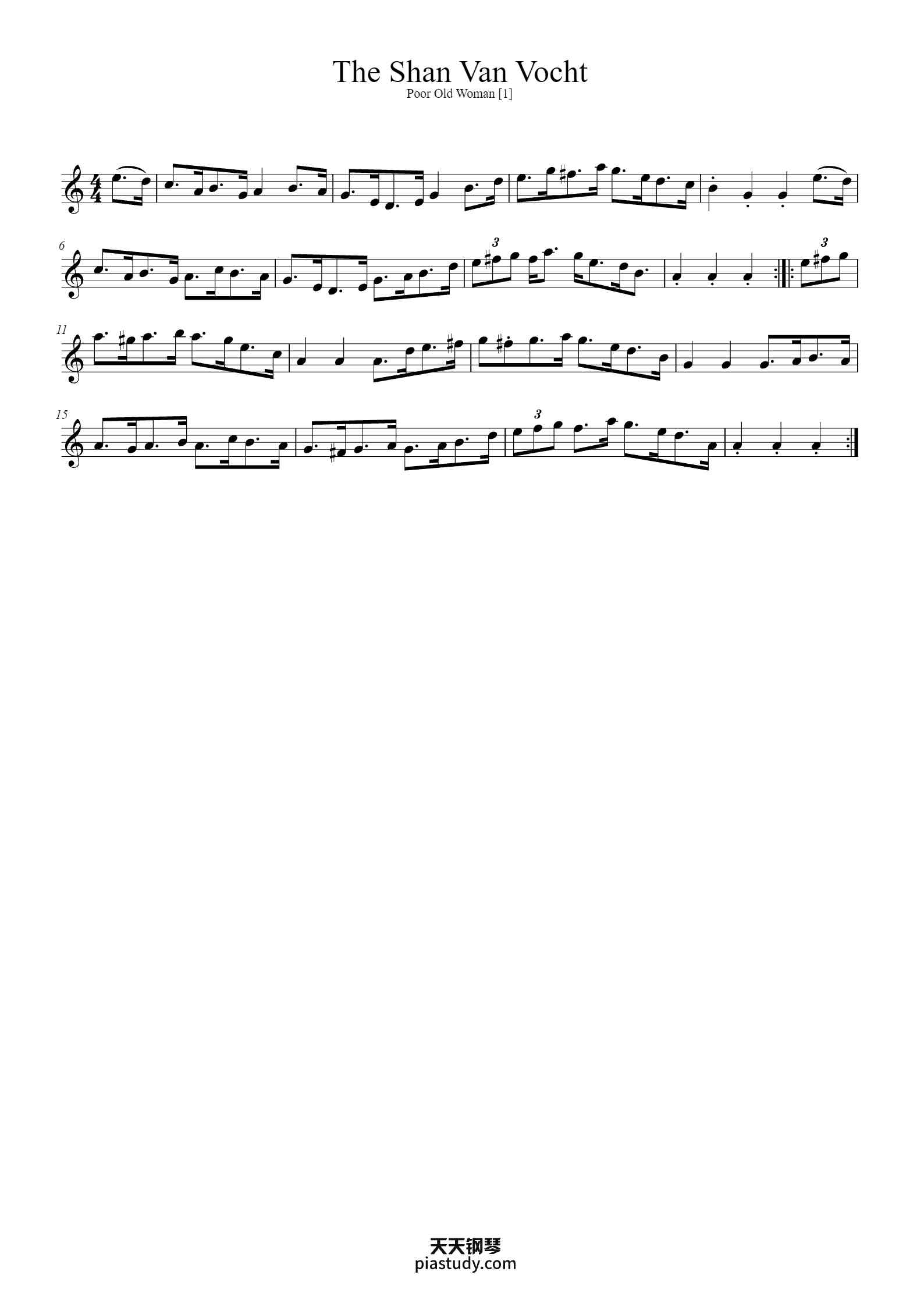 The Shan Van Vocht钢琴谱 - Heartekst - free piano sheet music - PiaNoproblem