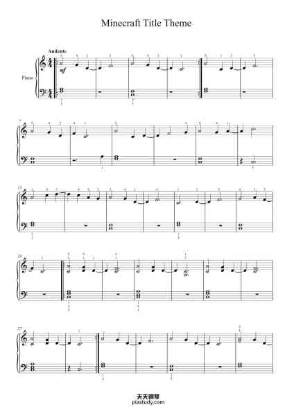“Minecraft Title Theme”钢琴谱-Arr. by me-免费下载-天天钢琴