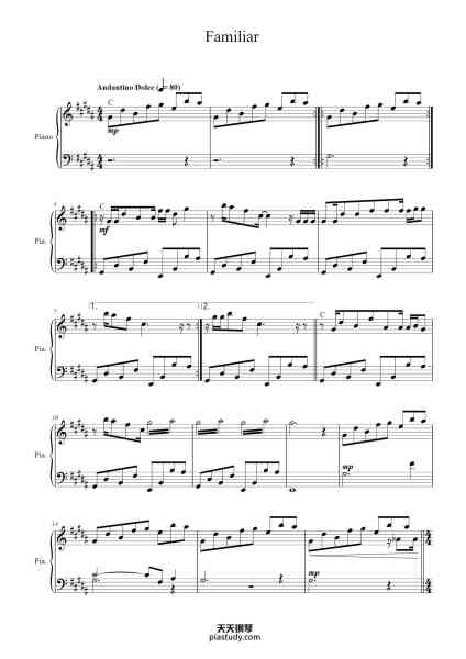 “Familiar”钢琴谱-Agnes Obel-免费下载-天天钢琴
