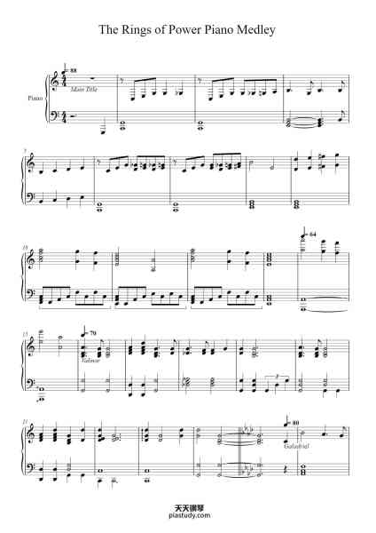 “The Rings of Power Piano Medley”钢琴谱-Bear McCreary-免费下载-天天钢琴