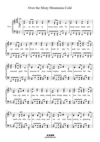 “Over the Misty Mountains Cold”钢琴谱-Keykins Micklass-免费下载-天天钢琴