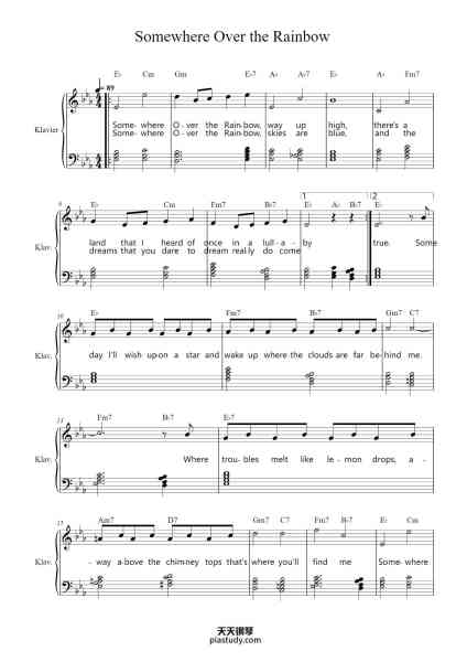 “Somewhere Over the Rainbow”钢琴谱-Harold Arlen-免费下载-天天钢琴