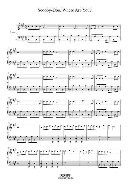 “Scooby-Doo, Where Are You? Theme Song”钢琴谱-Written by David Mook Arranged by Philthathrill-免费下载-天天钢琴