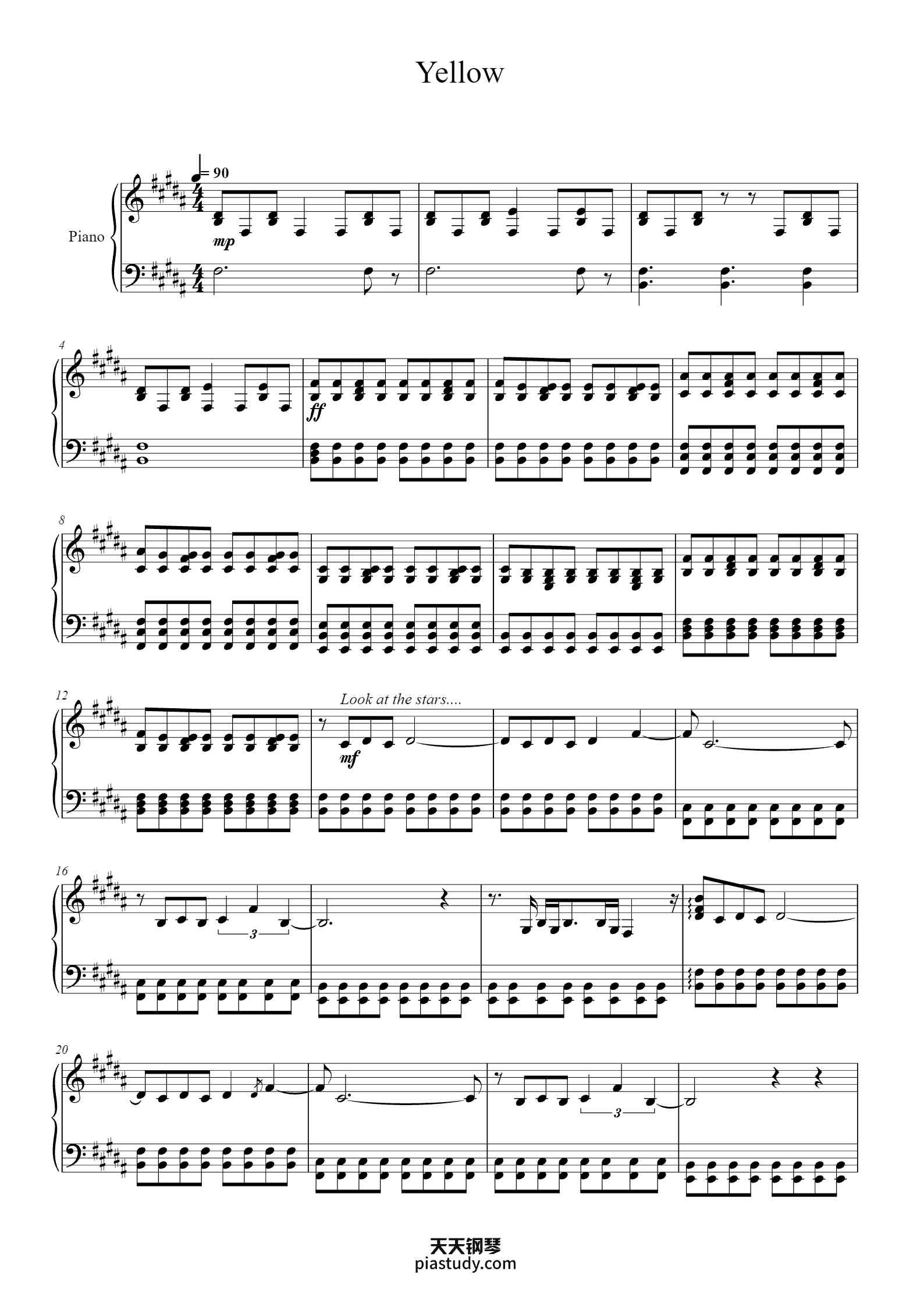 Yellow钢琴谱 - Coldplay - free piano sheet music - PiaNoproblem