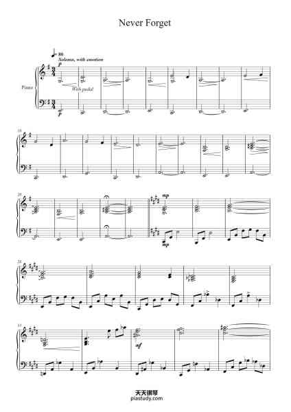 “Never Forget”钢琴谱-Composed by Martin O'Donnell & Michael Salvatori-免费下载-天天钢琴