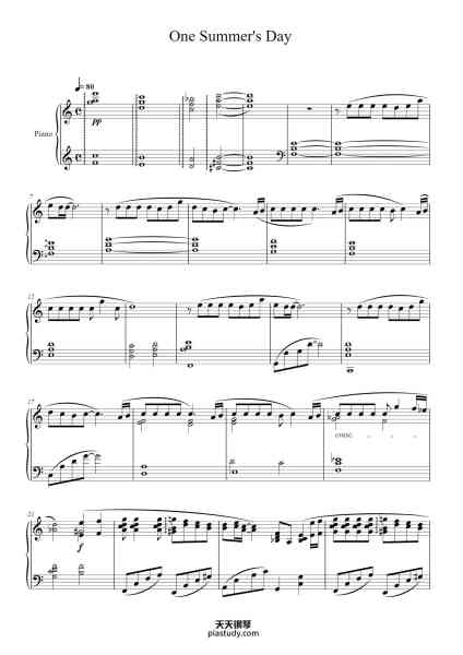 “One Summer's Day”钢琴谱-Joe Hisaishi-免费下载-天天钢琴