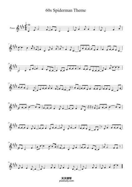 “60s Spiderman Theme”钢琴谱-Paul Francis Webster and Robert "Bob" Harris-免费下载-天天钢琴