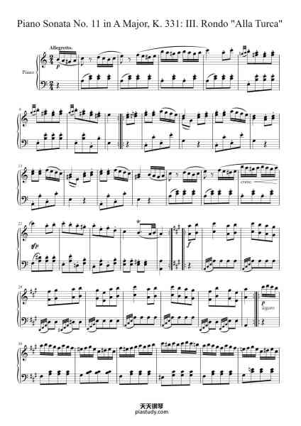 “Piano Sonata No. 11 in A Major, K. 331: III. Rondo "Alla Turca"”钢琴谱-Wolfgang Amadeus Mozart
(1756-1791)-免费下载-天天钢琴