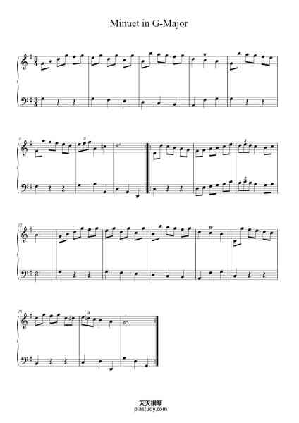 “Minuet in G-Major”钢琴谱-W. A. Mozart-免费下载-天天钢琴