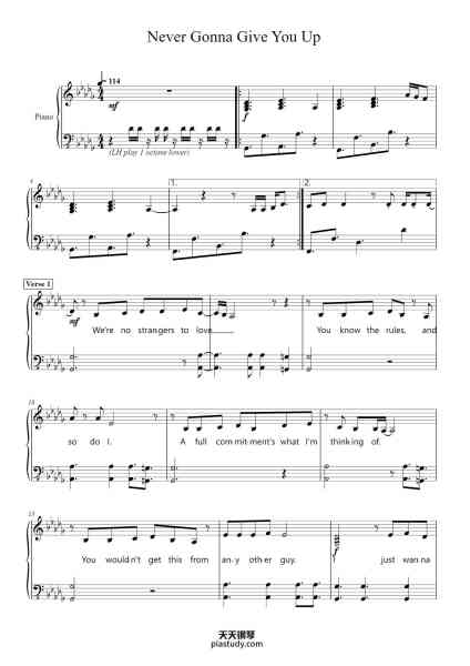 “Never Gonna Give You Up”钢琴谱-Rick Astley-免费下载-天天钢琴