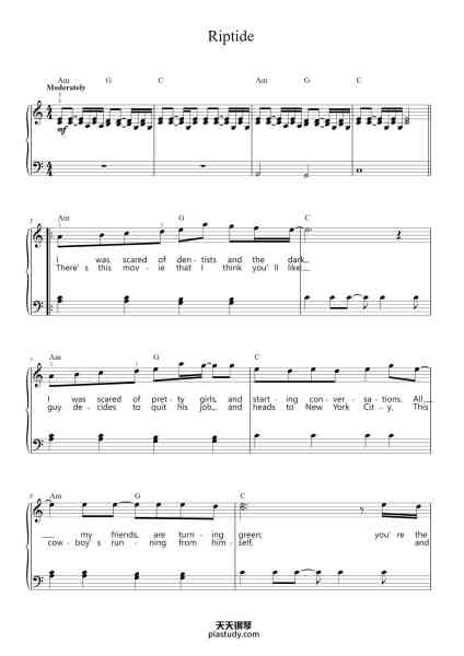 “Riptide”钢琴谱-Words and Music by
VANCE JOY-免费下载-天天钢琴