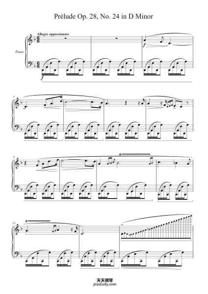 “Prélude Op. 28, No. 24 in D Minor”钢琴谱-Frédéric François Chopin
(1810 - 1849)-免费下载-天天钢琴