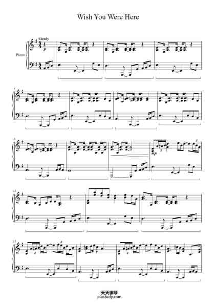 “Wish You Were Here”钢琴谱-Written by David Gilmour and Roger Waters-免费下载-天天钢琴