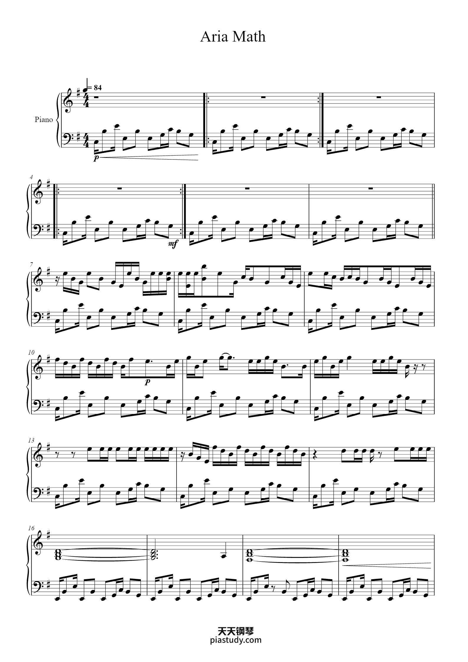 Aria Math钢琴谱 - C418 - free piano sheet music - PiaNoproblem