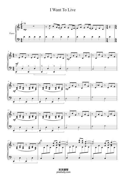 “I Want To Live”钢琴谱-Arranged by Nick Pal-免费下载-天天钢琴