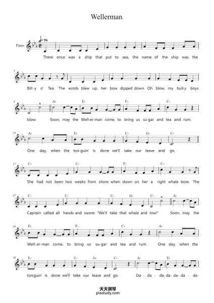 “Wellerman”钢琴谱-(Nathan Evans original version)-免费下载-天天钢琴