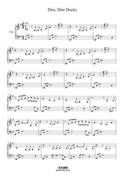 “Dire, Dire Docks - Super Mario 64”钢琴谱-Composed by: Koji Kondo-免费下载-天天钢琴