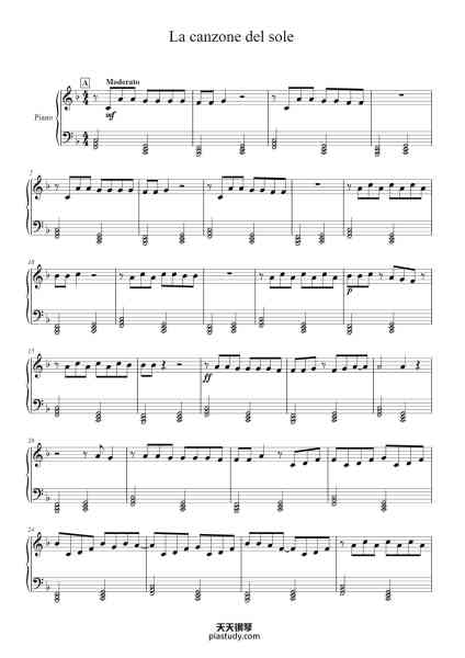 “La canzone del sole”钢琴谱-      L.Battisti, Mogol

 Arr. Emiliano Civettini
-免费下载-天天钢琴