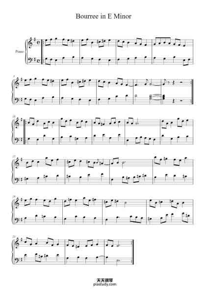 “Bourrée in E Minor, BWV 996”钢琴谱-Johann Sebastian Bach-免费下载-天天钢琴