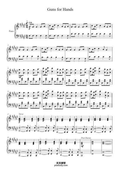 “Guns for Hands”钢琴谱-twenty one pilots-免费下载-天天钢琴