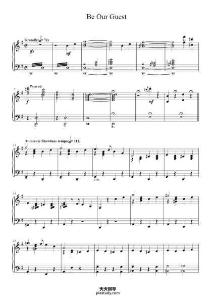 “Be Our Guest (from Beauty And The Beast)”钢琴谱-Music by ALAN MENKEN
Lyrics by HOWARD ASHMAN-免费下载-天天钢琴