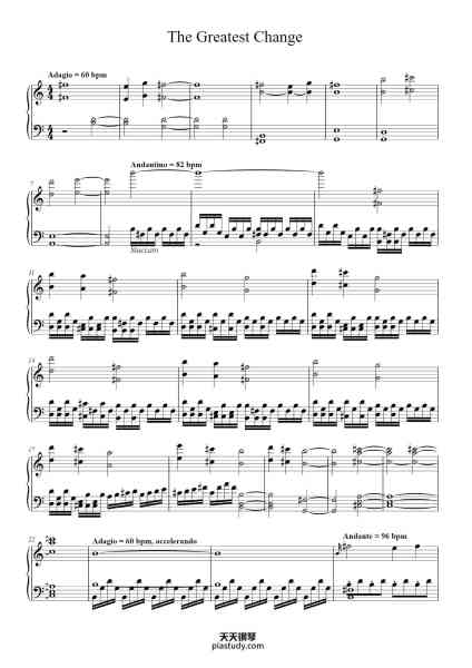 “The Greatest Change”钢琴谱-Arr. for piano by Stephen Hopkins Original 4 strings arr. by Atreyu Abuan Mc Keon and Kedrick Nelson-免费下载-天天钢琴
