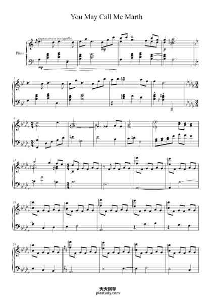 “You May Call Me Marth”钢琴谱-Hiroki Morishita
Arr. Emma Flanagan -免费下载-天天钢琴