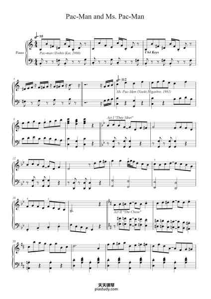 “Pac-Man and Ms. Pac-Man”钢琴谱-C64 port by Atarisoft, 1983 arr. Paul Nelsen, 2015-免费下载-天天钢琴